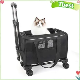 Comparer les prix de Tbest Transporteur pour animaux de compagnie avec roue Sac à roulettes pour animaux de animalerie soin Noir avec bords blancs