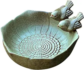 Meilleurs prix pour Bain d'oiseaux rond avec deux oiseaux décoratifs en céramique pour oiseaux sauvages Abreuvoir pour oiseaux d'extérieur Abreuvoir