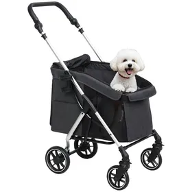 Comparer les prix de Poussette buggy chien 4 roues pliable - nombreux équipements - alu oxford gris