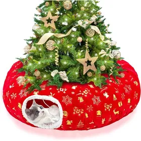 Comparer les prix de Tunnel-Lit de Noël pour Chat - MICH - 3 en 1 - Polaire double face - Tapis détachable - Protège décoration de sapin