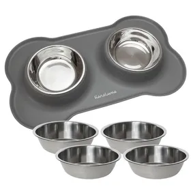 Meilleurs prix pour Tapis pour écuelle avec 4 gamelles - KaraLuna - Ecuelle pour chien et chat - Gamelles pour chiens - Tapis Gamelle (M/gris)