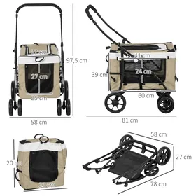 Meilleurs prix pour Poussette pliable pour animaux de compagnie pour chiens et chats sac de transport amovible bretelles 4 roues avec freins 600D