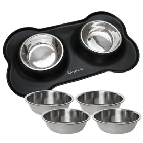 Comparer les prix de Tapis pour écuelle avec 4 gamelles - KaraLuna - Ecuelle pour chien et chat - Gamelles pour chiens - Tapis Gamelle (M/noir)