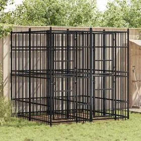 Comparer les prix de Chenil dextérieur pour chiens - vidaXL - Acier enduit de poudre - 192x192x200 cm - Noir - 2 portes