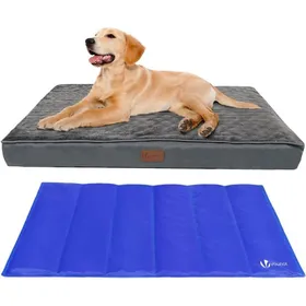 Meilleurs prix pour Coussin pour Chien Dehoussable en Mousse avec Tapis Refraichissant 2 en 1 Matelas Lit Lavable et Tapis de Refroidissement 91x70x9cm