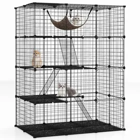 Comparer les prix de GOPLUS Grande Cage pour Chats 4 Niveaux avec Hamac Amovible, 4 Portes, Lucarne Supérieure, 3 Échelles&Dispositif Antibasculement
