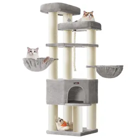 Comparer les prix de Feandrea Grand Arbre à Chat à Plusieurs Niveaux XXL 55 x 55 x 1867 cm Gris Tourterelle et Blanc Crème