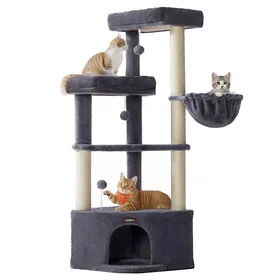 Comparer les prix de Feandrea Arbre à Chat 485 x 485 x 1407 cm avec Niche Grandes Plateformes Balles en Peluche Hamac Gris Foncé