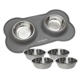 Comparer les prix de Tapis pour écuelle avec 4 gamelles - KaraLuna - Ecuelle pour chien et chat - Gamelles pour chiens - Tapis Gamelle (S/gris)