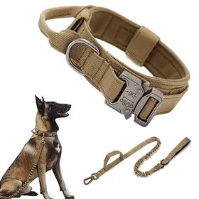 Comparer les prix de Ensemble laisse et collier pour chien - Phoesky - Métal tactique durable - Réglable - Pour chiens moyens à grands - Kaki