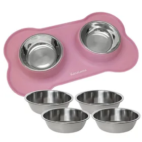 Meilleurs prix pour Tapis pour écuelle avec 4 gamelles - KaraLuna - Ecuelle pour chien et chat - Gamelles pour chiens - Tapis Gamelle (M/rose)
