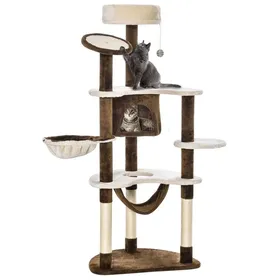 Comparer les prix de Arbre À Chat Xxl 153cm Avec Niche Hamac Et Aire De Jeu - Structure Grimpeur Peluche Marron Pour Chats Actifs & Calmes