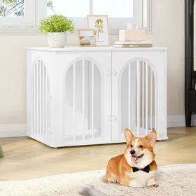 Meilleurs prix pour 80cm Cage pour Chiens Table dAppoint Niche Moderne pour Chiens Intérieur Cage pour Chiots3 Portes 80 x 56 x 61 cm Blanc