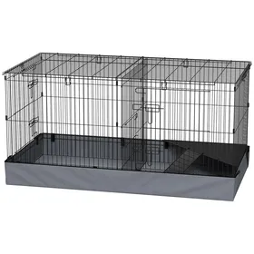 Comparer les prix de LIA Cage petits animaux 2 en 1 dessus amovible enclos lapin 2 zones rampe 121x61x61 cm acier noir