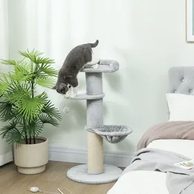 Comparer les prix de Arbre à chat tonneau à gratter pour chats griffoir en sisal hamac plateforme balle jouet Ø 48 x 1035 cm gris clair