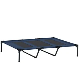 Comparer les prix de Lit pour chien surélevé - Pliable - 122x92x23 cm - Bleu foncé - Cadre en métal - Pour extérieur - Jusquà 50 kg