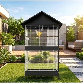 Comparer les prix de Volière À Oiseaux XXL Noire Cage À Oiseaux FloraGrace Pour Intérieur Et Extérieur Cloison Amovible 94x70x158cm