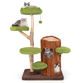 Comparer les prix de GOPLUS Arbre à Chat Multi-Niveau 141 CM, avec Niche & Plateformes, Tour d'Escalade pour Chats avec Griffoir, Balle Suspendue