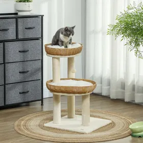 Comparer les prix de Arbre à chat design 755 cm avec Griffoir deux lits pour chat en rotin et coussins lavables Beige