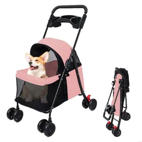 Comparer les prix de Poussette pour Chien Pliable - Poussette 4 roues pour animaux - Panier de rangement amovible - tissu Oxford - Rose - 75x49x94cm