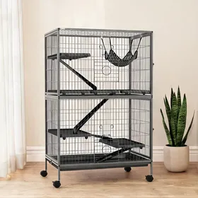 Comparer les prix de Cage acier gris ardoise multifonction pour rongeurs 80x52x128 cm avec plateformes et roulettes