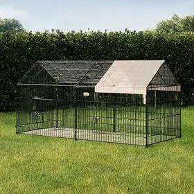 Comparer les prix de Enclos extérieur pliable pour petits animaux 220 x 103 x 103 cm structure acier et polyéthylène toit imperméable beige et noir
