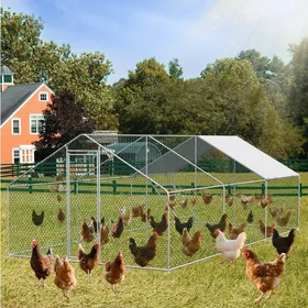 Meilleurs prix pour Enclos Poulailler 3 × 6 × 2 m avec Bâche PE Imperméable et Porte Verrouillable - TCQPZ - en Métal Gris
