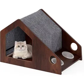 Meilleurs prix pour GOPLUS Niche Chat avec 2 Gamelles Chats Céramique 60 x 40 x 40 CM Toit Amovible en Oxford Lavable Structure en Métal (Café)