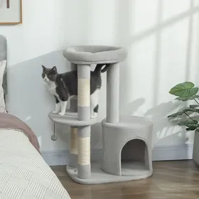 Meilleurs prix pour Arbre à chat tour de jeux pour chats griffoirs plate-forme niche balle tissu peluche 60 x 45 x 90 cm gris clair