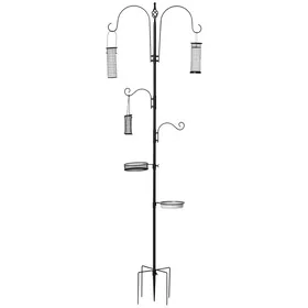 Comparer les prix de Station dalimentation mangeoir à oiseaux - PawHut - 4 crochets récipient pour eau et plateaux à nourriture - acier - 208H cm - noir