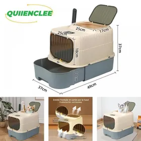 Comparer les prix de Bac à litière 37*49*37cm plastique PP de haute qualité convient à toutes les tailles de chats gris QUIIENCLEE