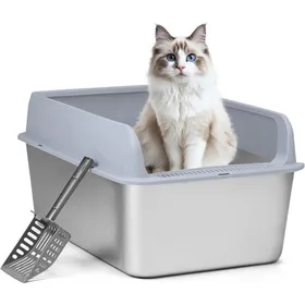 Comparer les prix de ® Grand Bac à Litière pour Chat -50 x 35x 20 cm - Acier Inoxydable 201 - Anti-Odeurs Facile à Nettoyer