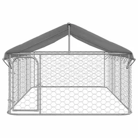 Comparer les prix de Chenil extérieur avec toit - WIENS - 400x200x150 cm - Argenté - Acier galvanisé - Toit en polyéthylène