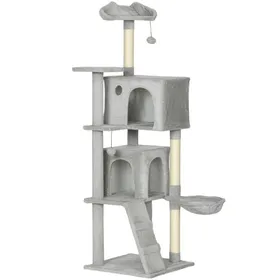 Meilleurs prix pour Arbre à Chat 160 cm Multi-Niveaux avec Griffoirs en Sisal 2 Niche Hamac et Échelle - Gris Clair pour Chatons et Chats Adultes