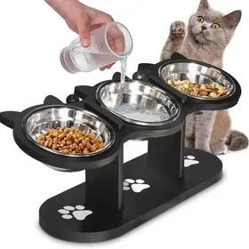 Comparer les prix de Gamelle surélevée pour chat - Support incliné à 15° et 3 bols en acier inoxydable pour chat et petit chien