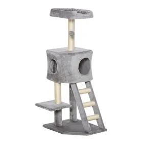 Meilleurs prix pour PawHut Arbre à chat avec maison et échelle, centre d'activités en MDF E1, sisal, gris clair 60 x 48 x 122 cm
