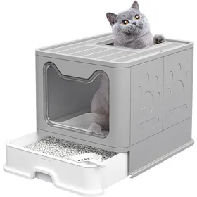 Meilleurs prix pour Bac à Litière pour Chat avec Couvercle - Bac de Tiroir et Pelle à Litière - Pliable - 41x51x38 cm - Gris