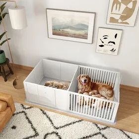 Meilleurs prix pour Boîte de mise bas pour chiens et chiots parc de mise bas pour chiens porte à hauteur réglable 166 x 80 x 50 cm blanc