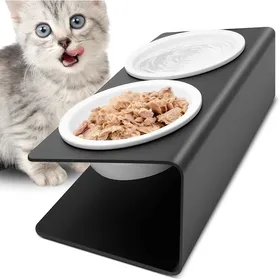 Comparer les prix de Gamelle Chat Surélevée Gamelle pour Chien avec Support en Métal Antidérapant Incliné à 15° Bols Chat Ceramique de Nourritur