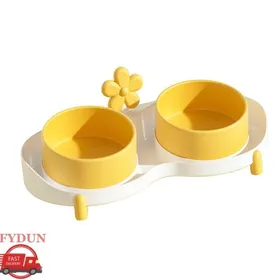 Meilleurs prix pour FYDUN Bols doubles pour chats Les gamelles surélevées pour chat doubles empêchent les déversements de animalerie deplacement Jaune