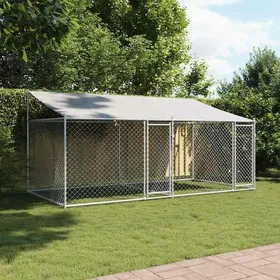 Meilleurs prix pour Meuble Déco - Niche/enclos pour chiens - CHICGris Cage pour chien avec toit et portes gris 4x2x2m - Acier galvanisé luf8650693