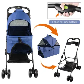 Meilleurs prix pour 50*65*99 cm Poussette MIPAN 3 en 1 pour chien et chat roues pliables à 360° panier de rangement amovible  bleu