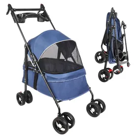 Meilleurs prix pour BLEU Poussette pliable 2 en 1 pour Chien et Chat avec Roues Amortissantes  50x70x95cm chariot pour chat chiots Capacité à 10 kg