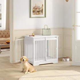 Comparer les prix de 69 cm Cage pour Chiens Table d’Appoint Niche Moderne pour Chiens Maisonnette pour Animaux 2 Portes 69 × 49 × 645 cm Blanc