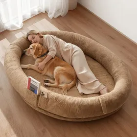 Meilleurs prix pour Lit pour Chien Humain-VEVOR-177x123x24 cm-Fermeture Éclair-Housse Amovible-Lavable en Machine-Marron