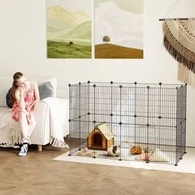 Meilleurs prix pour Enclos pour animaux parc pour petits animaux modulable 24 panneaux pour lapins grillagés en acier 120 x 60 x 80 cm noir