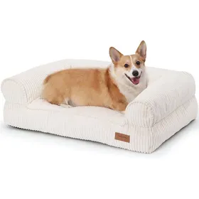 Comparer les prix de Panier Chien Chat Coussin Déhoussable Lavable Velours Côtelé Crème Antidérapant Lit L 93 x 63 x 22 cm