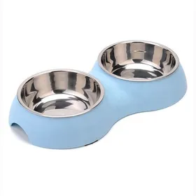 Comparer les prix de Gamelle double chien ou chat avec bol inox amovible. couleur Bleue.