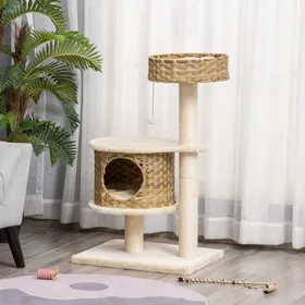 Comparer les prix de Arbre À Chat Rotin 55x47x95cm Naturel&Beige - Avec Grotte Douillette Et Balle De Jeu Griffoir Pour Petit Chat Design Élégant