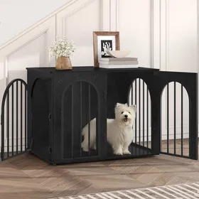 Meilleurs prix pour 80cm Cage pour Chiens Table dAppoint Niche Moderne pour Chiens Intérieur Cage pour Chiots 3 Portes80 x 56 x 61 cm Noir